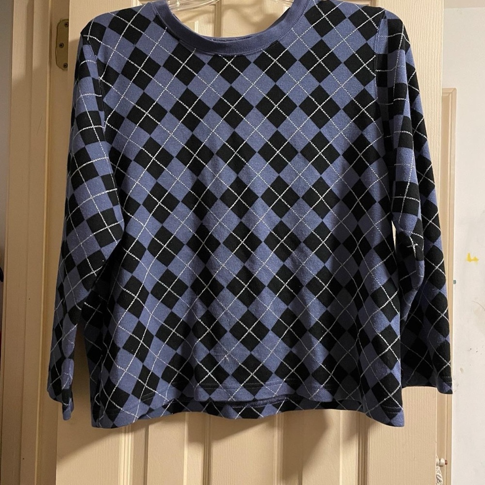 Argyle Pattern Crew Neck Sweater - Blue and Black